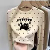 2026 Camiseta de Manga Larga con Lunares para Niñas Otoño/Invierno de Terciopelo Alemán, Capa Base Cálida para Niños, Top Elegante