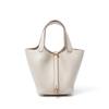 Bolso cesta de piel de vaca de primera capa de fábrica totalmente cosido a mano con hilo encerado, alambre de metal trefilado completo, borde aceitado, portátil, código de artesano con carácter K