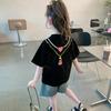 Camiseta de manga corta para niños, de verano, para niñas grandes, moderna, holgada, estampada, con cuello redondo, de manga corta