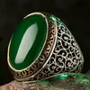 Europa e Estados Unidos jóias transfronteiriças retro esmeralda natural velha escultura em prata totem anel masculino anel anel