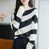 Suéter Camiseta Nuevo para Mujer Primavera, Otoño, Invierno, Estilo Casual, Tejido Calado en Contraste de Color, Cuello Redondo, Corte Holgado, Versátil, Adelgazante