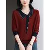 2026 Camiseta de Manga Larga con Cuello Solapa para Mujer Top Tejido Moda Elegante Suéter Blusa Cuello de Muñeca Camisa Base de Primavera