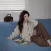 Cárdigan de punto casual liso, retro, de corte holgado y sin esfuerzo chic para mujer, un nuevo estilo otoño/invierno, perfecto para figuras petite, con un aire preppy de universidad