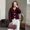 Amazon Cardigan de Punto con Cuello Corto Transfronterizo Primavera y Otoño Nuevo Ajuste Delgado Botón Metálico Color Sólido Suéter Ropa para Mujer