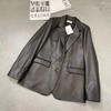 Otoño e Invierno Nuevo Traje de Cuero para Mujer Familia C Cuello Solapa Perfil de Piel de Cordero Adelgazante Chaqueta Corta de Cuero Casual Exterior