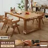 Escritorio grande largo para sala de estar, mesa grande de madera maciza, mesa de comedor rectangular, banco de trabajo, escritorio para estudio en casa y oficina estilo mid-century