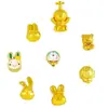 Conejo de Orejas Caídas con Circonita Roja, Accesorios para Joyería DIY, Latón Chapado en Oro con Diseño de Goteo de Aceite, Múltiples Estilos Disponibles, Estilo de Dibujos Animados