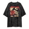 Camiseta de algodón con hombros descubiertos, estilo retro americano, con estampado de batik, teñido anudado y lavado rock de Metallica Metal King, primavera de 2025