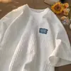 Camiseta casual de manga corta para hombre, corte holgado, cuello redondo, nuevo estilo de verano, raya acanalada con estampado de letras, top de media manga moderno