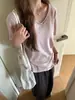 Camiseta corta holgada de cuello en V para mujer, algodón fino tipo copo de nieve, transpirable, con caída, estilo relajado, disimula imperfecciones, capa base, top versátil de verano