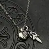 Collar Colgante de Joyería Transfronteriza Plata Tailandesa Vintage Desgastado Tumba Corazón Espada Pequeña Estilo Europeo y Americano Gama Alta Otoño e Invierno