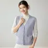 Nuevo Chaleco Cardigan de Punto de Cachemir con Borde Enrollado y Cuello en V, Tejido de Trenza, Color Sólido, Bolsillo, Capa, Top