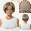 Peluca Completa de Seda Importada Mono Se Puede Peinar Libremente, Peluca Bob Gris Natural Realista en Degradado para Mujeres Cobertura Completa de Cabeza