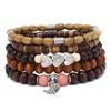 Estilo artístico retro encantador brazalete de cuentas de madera de mariposa de varias piezas estilo coreano fresco brazalete de cuentas de madera multicapa brazalete