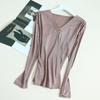 Camisa base de manga larga de seda Tangge Otoño e Invierno Seda de Morera Cuello en V Cuello plegado Interior Cálido Top para mujer A juego con todo Color sólido