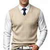 Colete masculino transfronteiriço, estilo europeu e americano, peso pesado, versátil, sem mangas, gola V, jacquard, cor sólida, simples, colete business casual