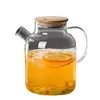 Bule de Vidro Borossilicato Alto Jarra de Suco Chaleira de Água Fria Aquecimento em Chamas Abertas Chaleira com Tampa de Bambu Chaleira Doméstica para Água Fria Chaleira de Chá com Flores