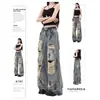 Elegantes Jeans Casuales para Mujer con Diseño Desgastado Delantero y Trasero, Nuevo Estilo de Verano, Cintura Alta, Corte Holgado, Adelgazantes, Versátiles Pantalones Rectos de Pierna Ancha