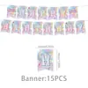 Banner de decoración de fiesta de grupo de chicas KATSEYE colorido transfronterizo, vasos de papel desechables con tema de caza, platos de papel, servilletas de papel y banderines