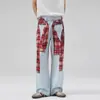 Jeans Rectos Guapos de Calle Hiphop Europeo y Americano para Hombre Camisa a Cuadros con Impresión Digital 3D Pantalones Cargo