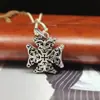 Nuevo Colgante Unisex Vintage Hueco Estilo Coreano Plata de Ley S925 Cruz Personalizada Flor Militar Tendencia Hip-hop