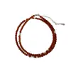Collar Sencillo de Plata S925 con Perlas Redondas de Ágata Roja Ouni Han para Niñas, Mismo Estilo que el de la Bloguera, Cadena Coreana Ins para Clavícula con Perlas