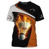 Padrão de Badminton Impressão 3D Transfronteiriça Nova Camiseta Casual de Manga Curta Masculina Venda Direta da Fábrica Suprimento de Exportação Atacado