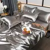 Color Sólido Estilo Popular Juego de Cuatro Piezas de Seda Helada Doble Cara Sensación Fresca de Verano Funda Nórdica de Seda Genuina Juego de Tres Piezas de Sábana Juego de Cama Shi Huai