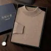 Suéter masculino de cashmere com gola alta parcial, cor sólida, pulôver de manga longa, nova malha casual solta para outono e inverno