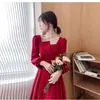 Vestido Toast Noiva Vestido de Casamento Pequeno Noivado Gola Quadrada Manga Longa Geralmente Usar Porta dos Fundos Comprimento Médio