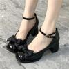 Zapatos de cuero grueso Mary Jane para mujer, primavera y verano 2025, nuevos zapatos de cuero de tacón alto retro con lazo de nicho.