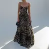 2026 Roupa Feminina Transfronteiriça Europeia e Americana Vestido Longo Sexy de Alça Fina com Estampa de Leopardo de Temperamento Francês Cintura Alta Slim