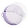 Prato de Silicone Redondo para Bebê com Alça e Tampa Transparente, Louça de Silicone para Aprendizado de Bebê, Prato de Silicone com Rosto Sorridente e Três Compartimentos