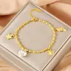 Pulsera de Cadena de Cuentas Estilo Océano de Verano Versátil con Colgante de Concha Natural y Estrella de Mar, Pulsera con Gota de Diamante, Joyería de Acero Inoxidable para Mujeres