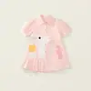 Vestido de bordado de estilo europeo y americano para niñas 2025 verano nuevo solapa manga corta falda de princesa venta al por mayor transfronteriza