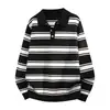 Fábrica de suéteres de punto a rayas con cuello Henry de marca de moda de venta caliente transfronteriza, prendas de punto para hombre directamente del fabricante