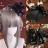 Tocado Lolita Gótico Oscuro Flor Negra Pluma Pequeño Sombrero de Copa Pasador Pasador Accesorios para el Cabello
