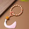 Pulseira de Sementes de Bodhi e Cabacinha Amarela Degradê Estilo Chinês com Pingente de Incensário Círculo Único Portátil Pulseira de Contas de Oração Budista para Mulheres