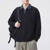 Outono 2026 Novo Moletom Gola Polo Patchwork Estilo Americano Falso Duas Peças Manga Longa Masculino Simples Solto Versátil Roupa de Fora
