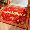 2026 Año del Caballo Alfombra de Piso de Terciopelo con Cristal Rojo Alfombra de Piso para Entrada de Año Nuevo Alfombrilla Antideslizante para Pies Alfombrilla Resistente a la Suciedad para Pies