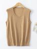 Chaleco de punto con cuello en U de lana chao de 16 hilos para mujer, primavera y verano, color liso, para la oficina, versátil, sin mangas, top básico