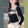 Suéter de Punto con Cuello Polo Rayas Cremallera Talla Grande para Mujer en Otoño e Invierno Holgado Aspecto Adelgazante Rejuvenecedor Top de Punto Versátil para Mujer