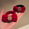 Tocado de goma con lazo de terciopelo rojo vino para Año Nuevo, banda para el pelo, accesorios festivos para el cabello en rojo caliente roto