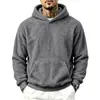 Sitio web independiente transfronterizo: Sudadera con capucha de forro polar de doble cara para hombre Otoño/Invierno, sudadera con capucha informal de color liso, manga larga