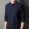 Camiseta masculina de manga comprida de seda de amoreira waffle com LOGO personalizado, gola polo business, roupa de trabalho de alta qualidade, camiseta de cor sólida