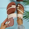 Sandalias Romanas Planas para Mujer 2023 Verano Nuevas Color Sólido Punta Redonda Slip-On Casual Talla Grande Chanclas para Exteriores Transfronterizas
