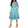 Estación Independiente Transfronteriza Europea y Americana para Mujeres AliExpress Estampado de Flores Verano Nuevo Cuello Redondo Bolsillo Vestido Casual