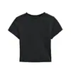Top de Manga Corta con Escote Amplio y Dobladillo Deshilachado, Estilo Europeo y Americano, Nuevo Estilo de Verano, Hombro Normal, Cintura Alta, Crop Top Corto