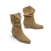 Versão em Couro de Vaca ~ Couro Genuíno Bico Fino Slim Salto Grosso Botas Curtas para Mulheres Outono e Inverno Novas Botas de Pelo Botas de Cowboy Ocidentais Botas