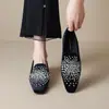 Weiwei Girl 915-2 Estilo Nacional Chino Mocasines de Terciopelo con Pedrería Zapatos de Tacón Oculto para Mujer Slip-on Zapatos de Conducir Zapatos Tipo Frijol